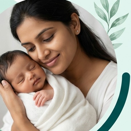 Mother smiling lovingly at her newborn baby at Sri Vijaya Nursing Home